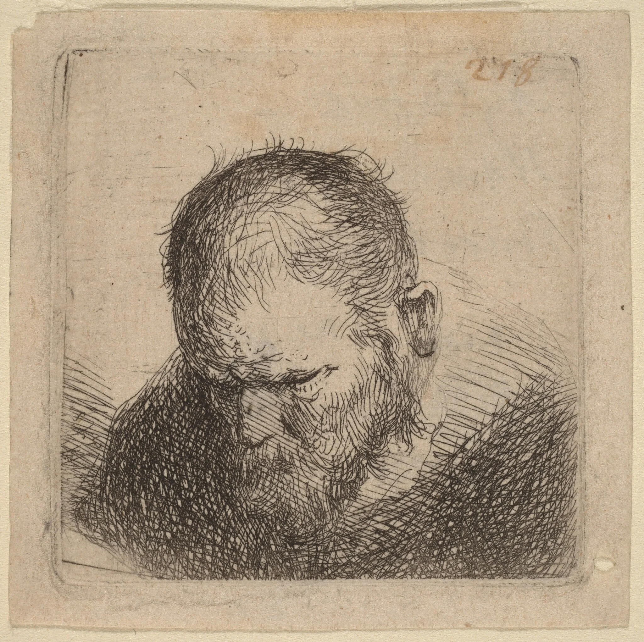 Bearded Man Looking Down, detail