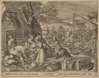Autumn, by Pieter van der Heyden, ink, 1570