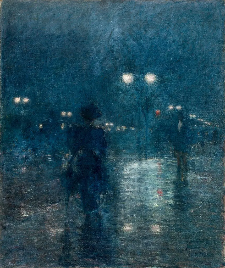 Fifth Avenue Nocturne, by Childe Hassam, oil, 1898