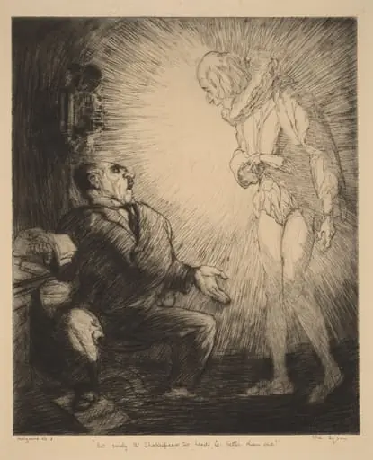 "But surely, Mr. Shakespeare, two heads is better than one", by Will Dyson, ink, 1909