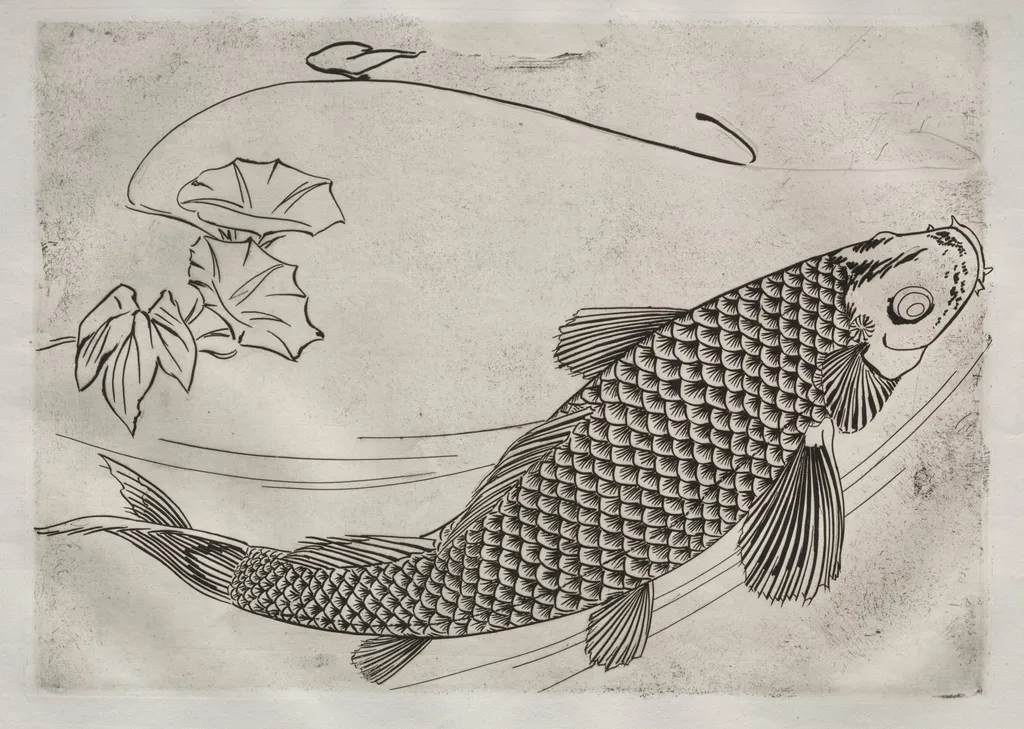 Dinner Service (Rousseau service): Large fish in a Japanese style (no. 19), by Félix Bracquemond, 1866