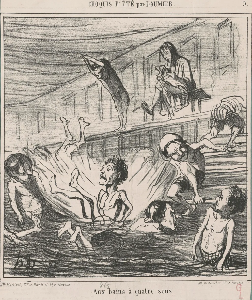 Aux bains a quatre sous, by Honoré Daumier, ink, 1865