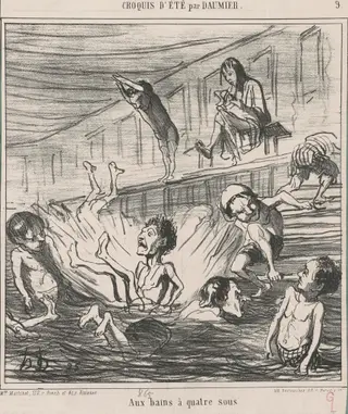 Aux bains a quatre sous, by Honoré Daumier, ink, 1865