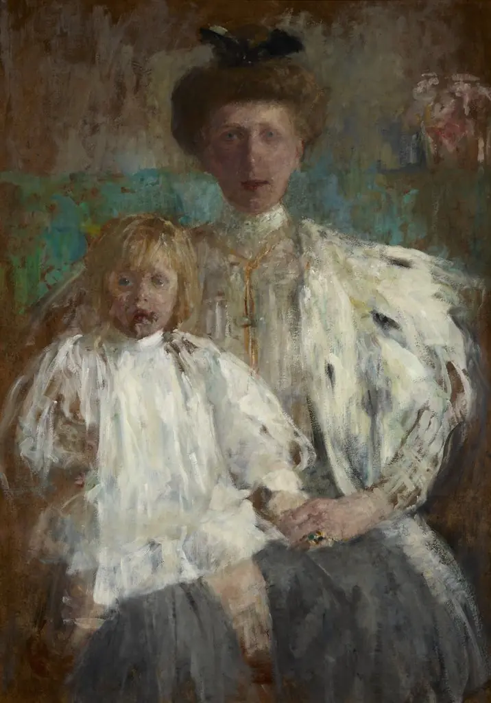 Portrait of Julia Puget née Kwilecka with Her Son Jacek, by Olga Boznańska, oil, 1907