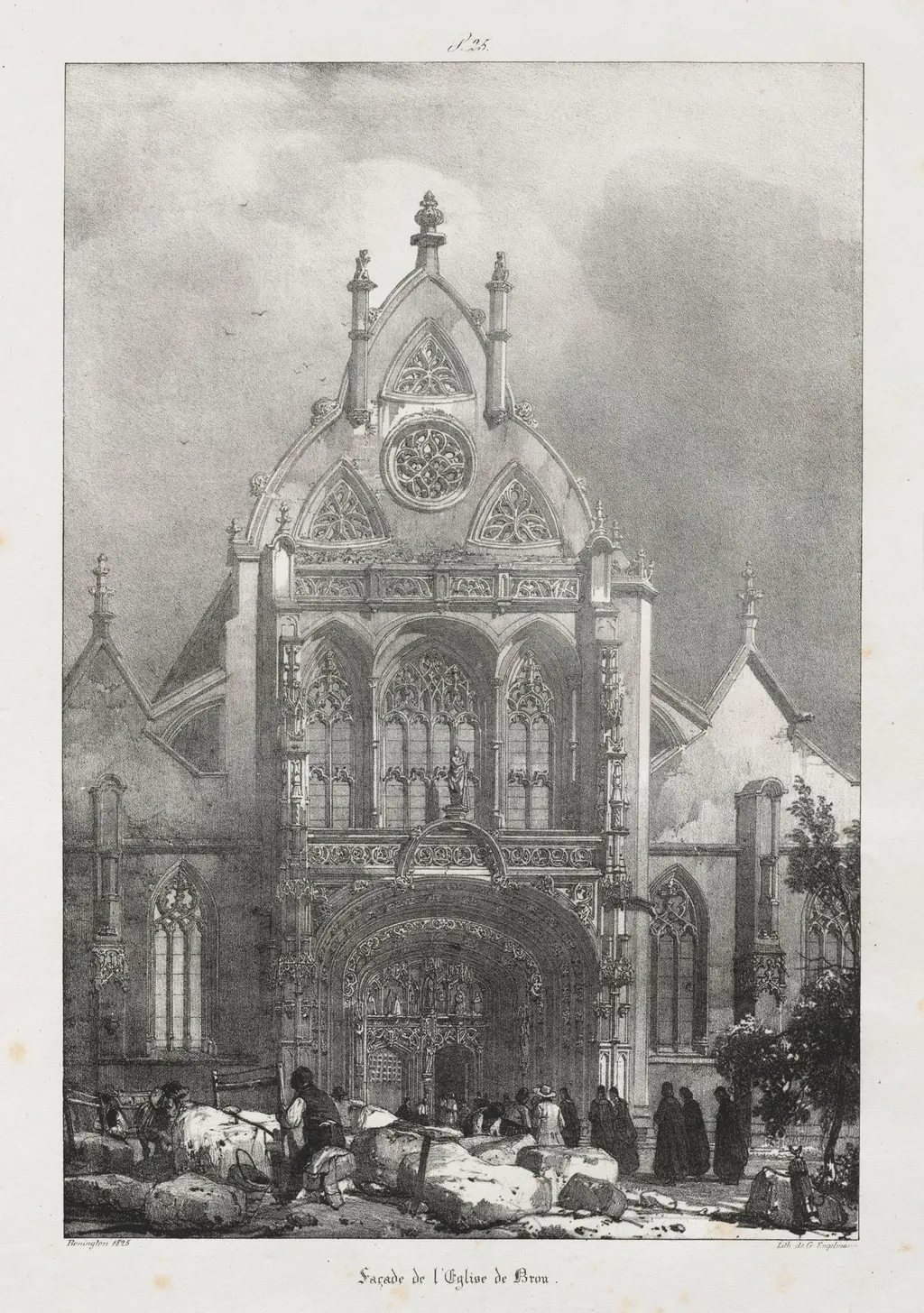 Voyages pittoresques et romantiques dans l'ancienne France,  Franche-Comté:  Façade de l'église de Brou, by Richard Parkes Bonington, 1825