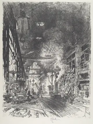 Within the Furnaces, by Joseph Pennell, ink, 1916