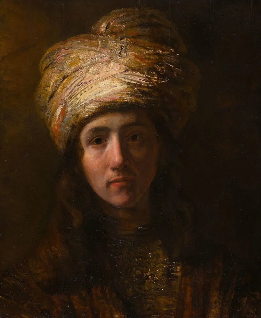 Young Man in a Turban, by Rembrandt, oil, 1650