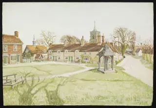 The Village Green, Westmill, by Hawkins, watercolor