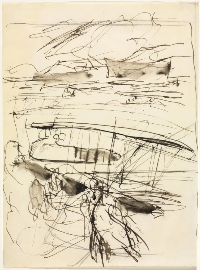 Avions reposant sur le terrain (verso), detail