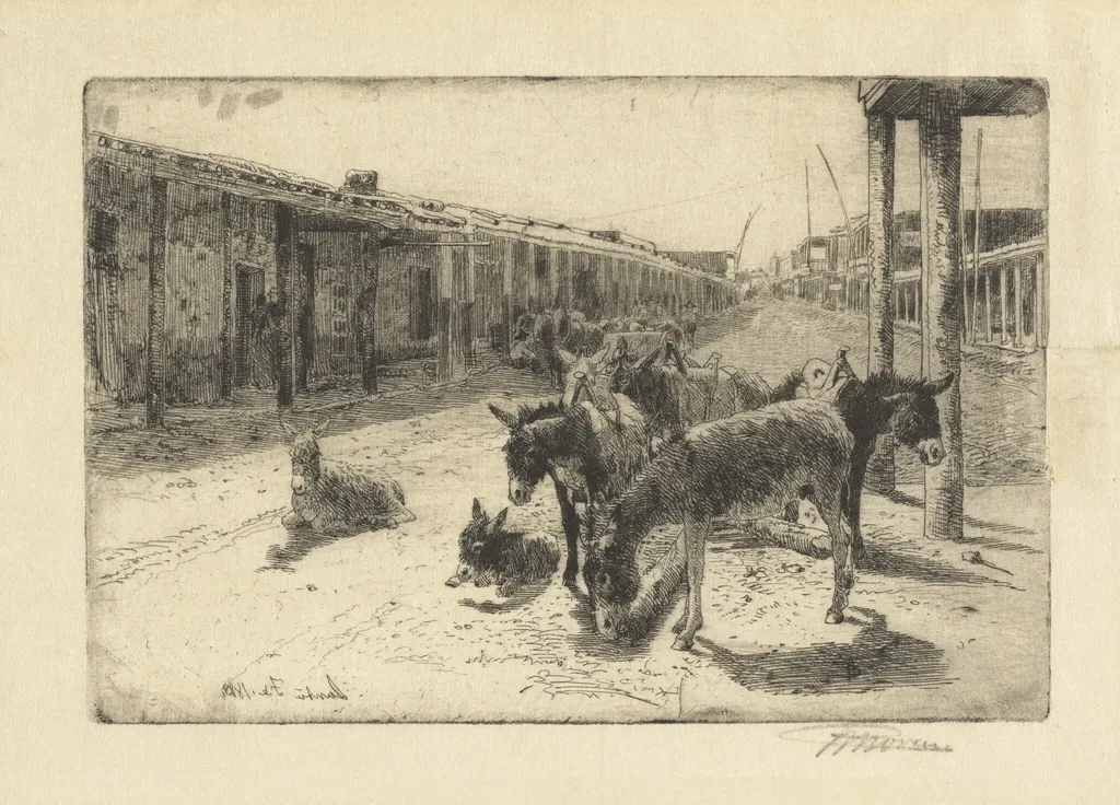 Santa Fe, by Peter Moran, ink, 1883