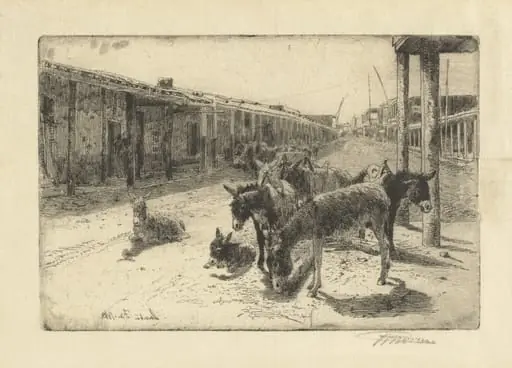 Santa Fe, by Peter Moran, ink, 1883