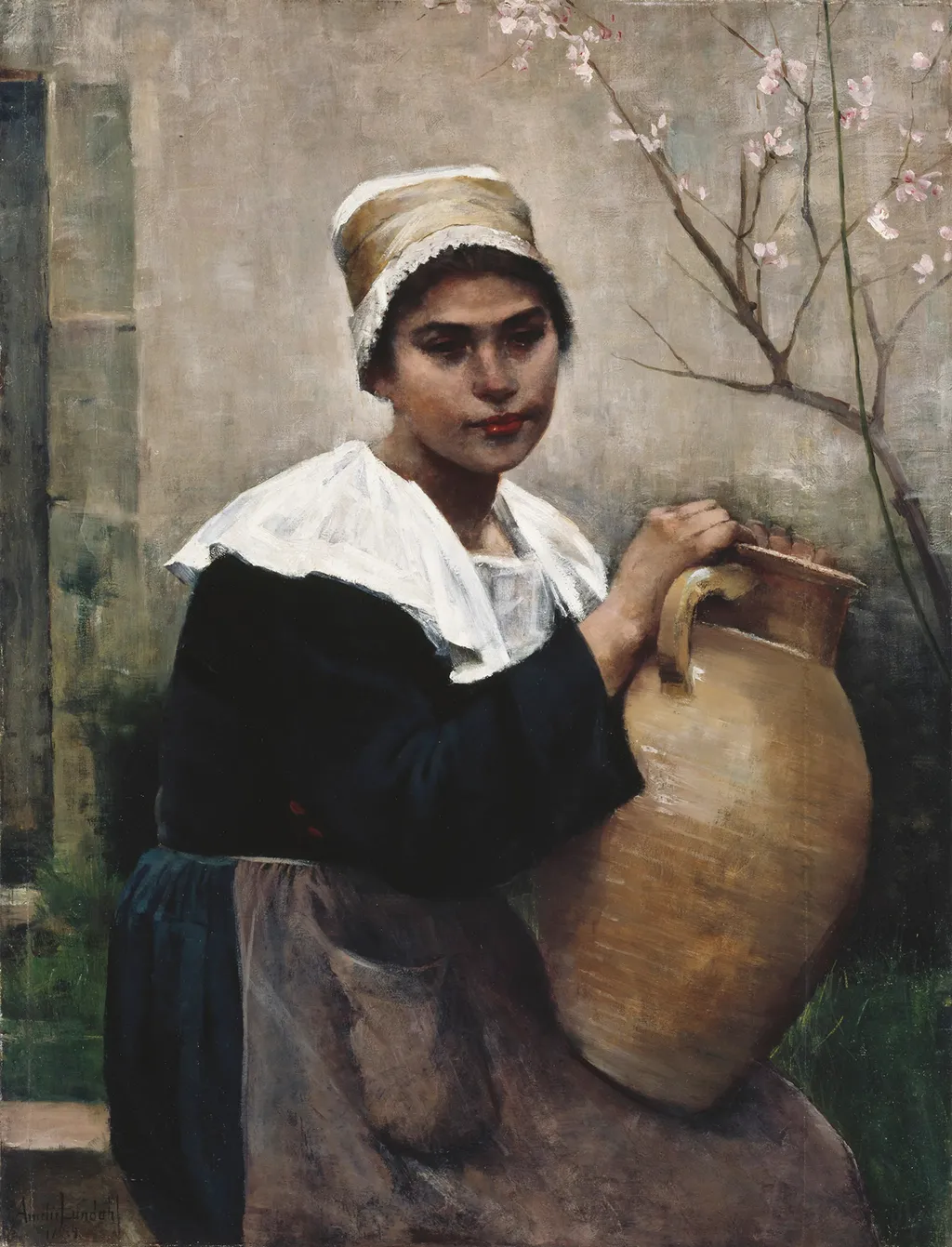 Breton Girl Holding a Jar, by Amélie Lundahl, oil, 1892