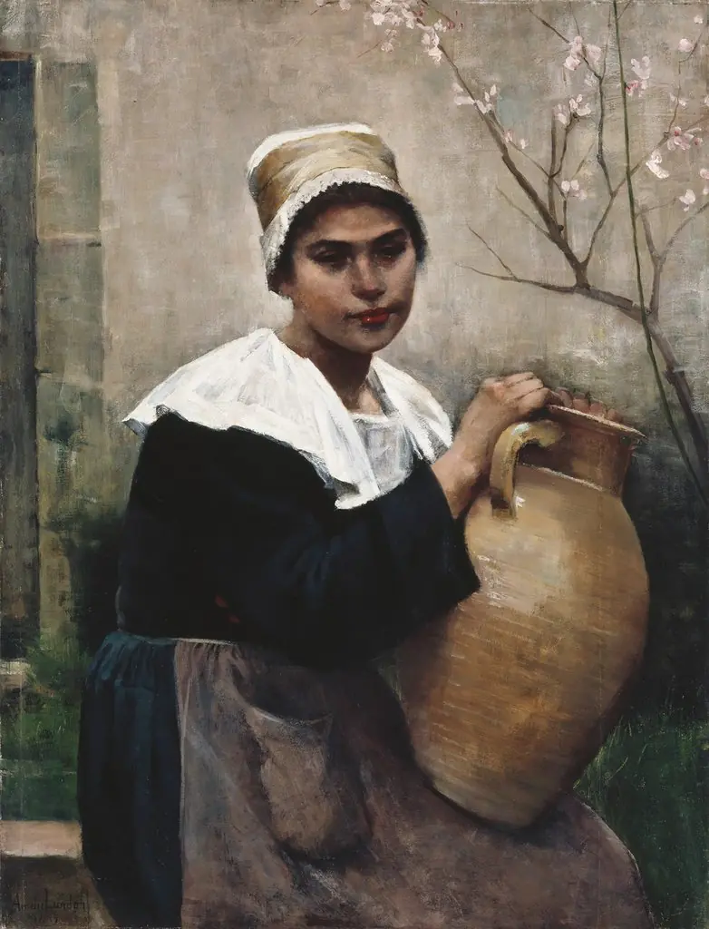 Breton Girl Holding a Jar, by Amélie Lundahl, oil, 1892
