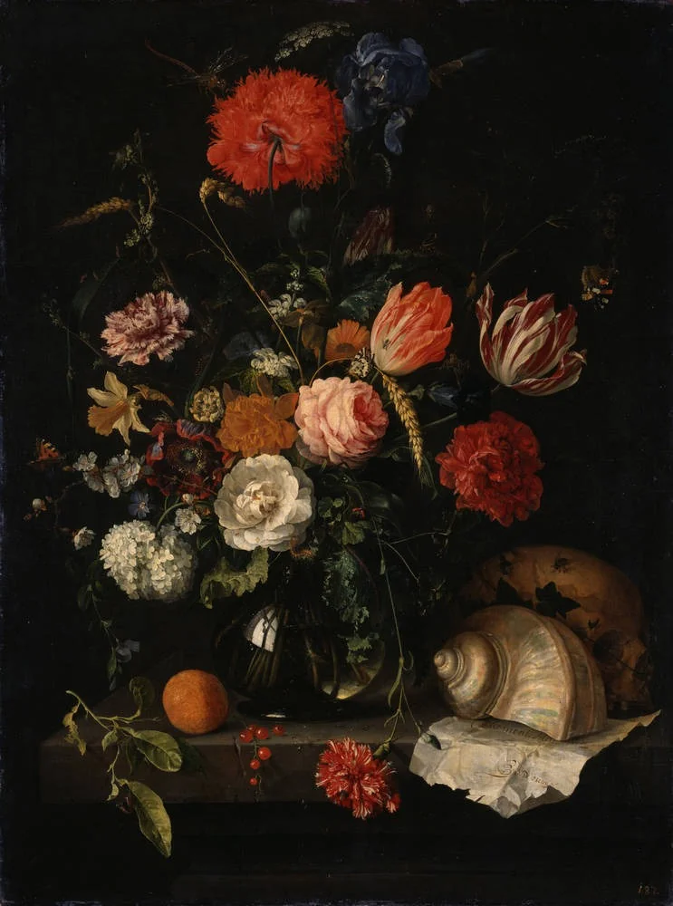Memento Mori with a Skull under a Vase with Flowers, detail