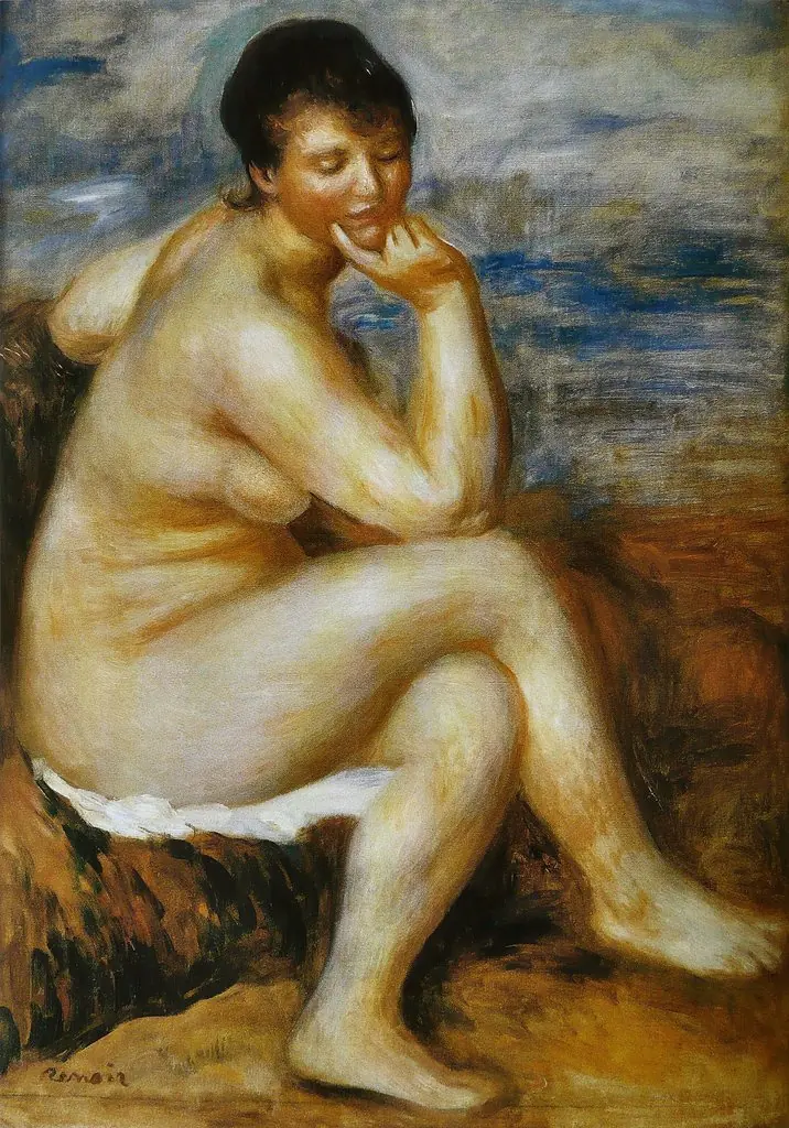 Bather with a rock, by Auguste Renoir, oil, 1893