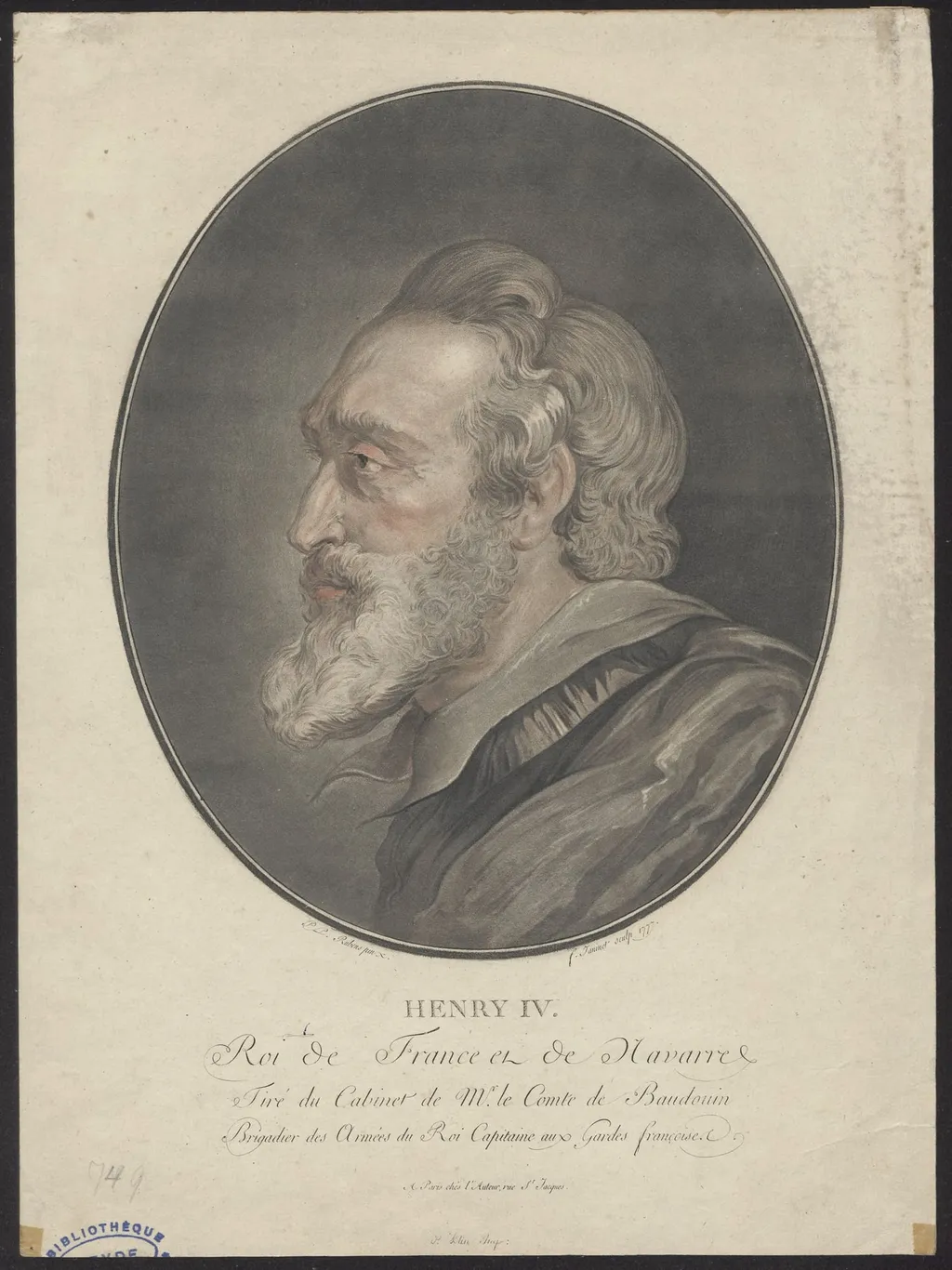 Portrait of Henry IV, king of France, by F., Jeaninet, unspecified, 1777