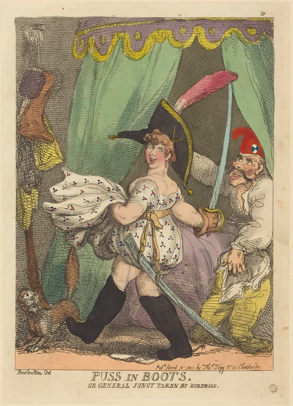Puss in Boots, or General Junot taken by Surprise, by Thomas Rowlandson, ink, 1811