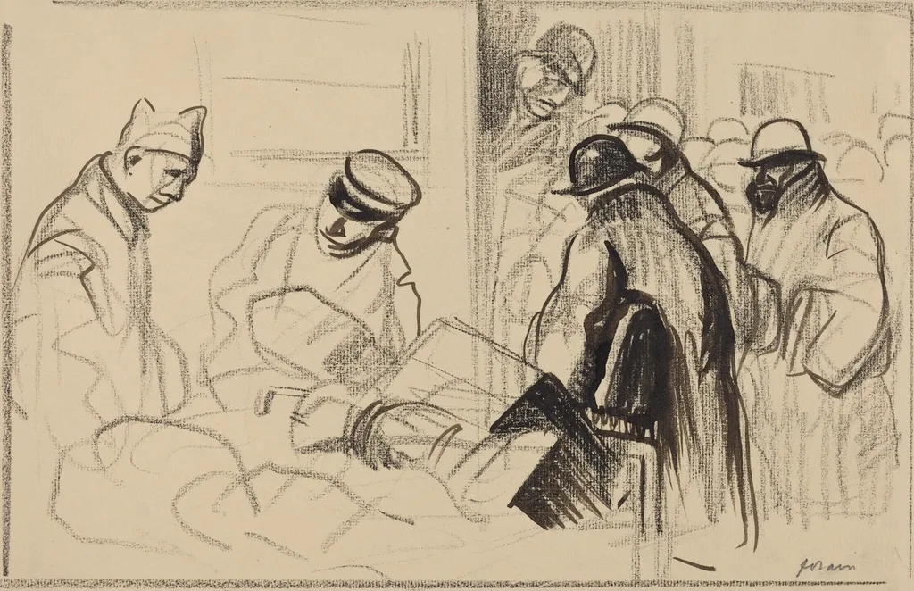 Le train de Berne (The Train for Berne), by Jean-Louis Forain, ink, 1916