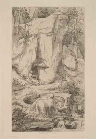 A Monk Leading Horses to Water, by Moritz von Schwind, ink, 1845