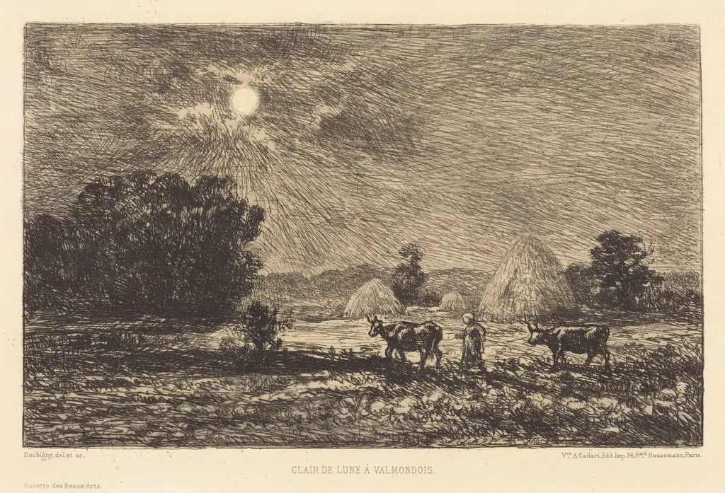 Moonlight at Valmondois (Clair de lune a Valmondois), by Charles François Daubigny, ink, 1877