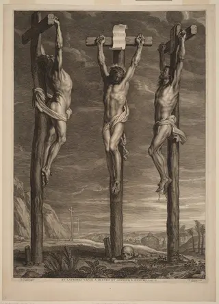 Christ Crucified between Two Thieves, by Schelte Adams Bolswert, ink, 1644