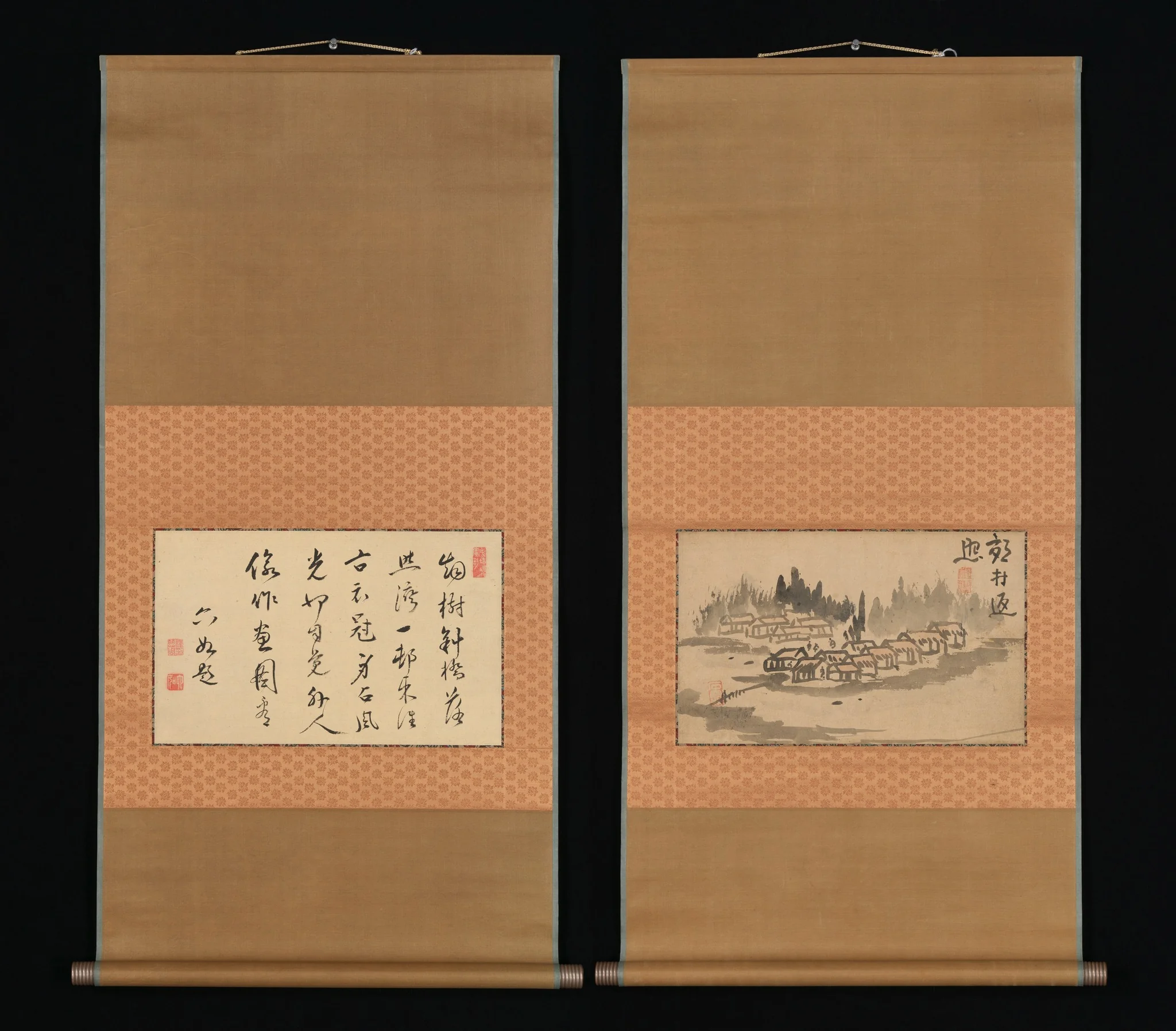 Evening Glow in a Mountain Village and Calligraphy, detail