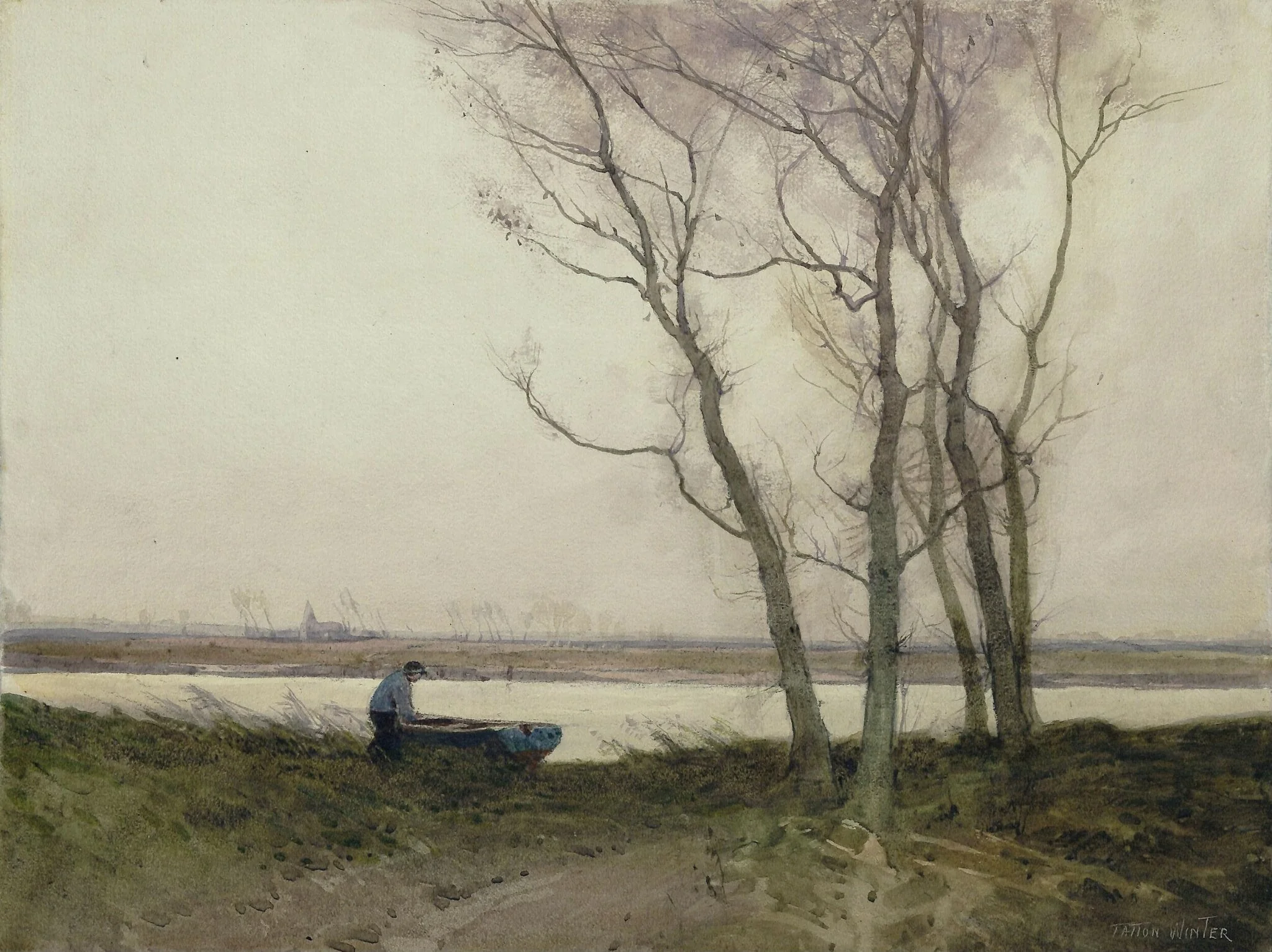 Landscape with Trees, River and Boatman, detail