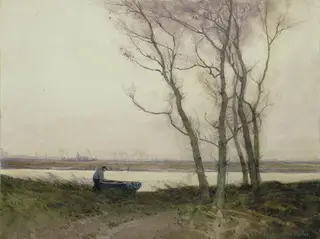 Landscape with Trees, River and Boatman, by William Tatton Winter, watercolor, 1875