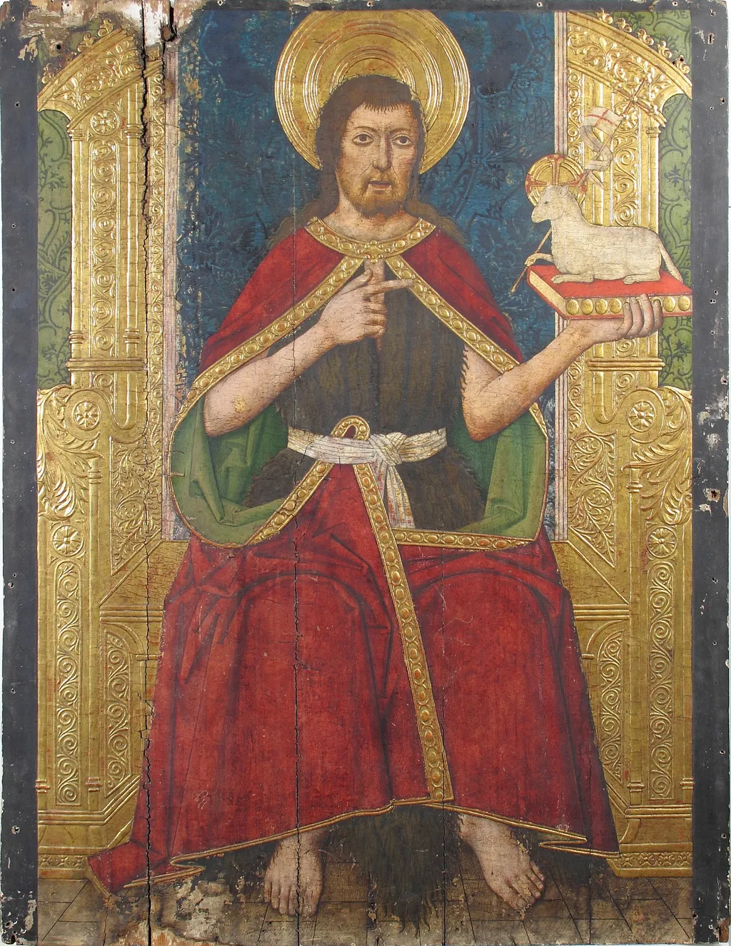 Panel with Saint John the Baptist Enthroned from Retable, by Domingo Ram, tempera, 1450