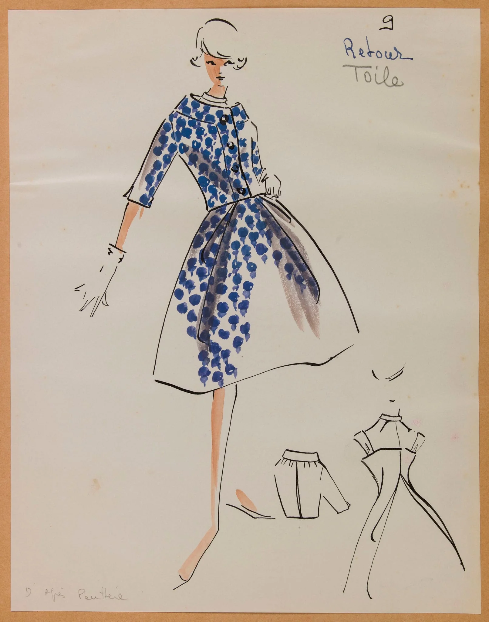 Tailleur à motif bleu, detail
