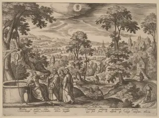 Christ and the Woman of Samaria, by Adriaen Collaert, ink, 1585