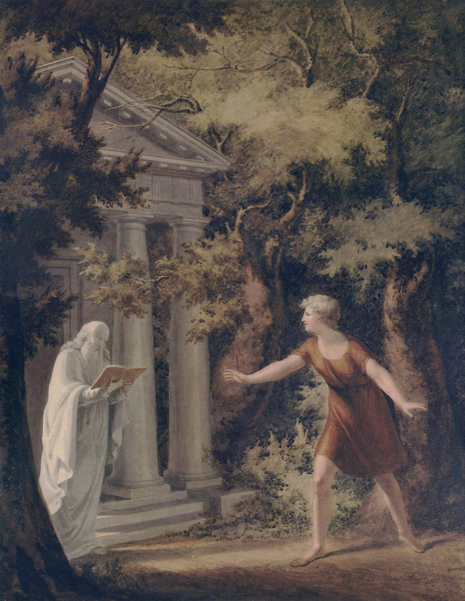 Telemachus discovering the priest of Apollo, detail