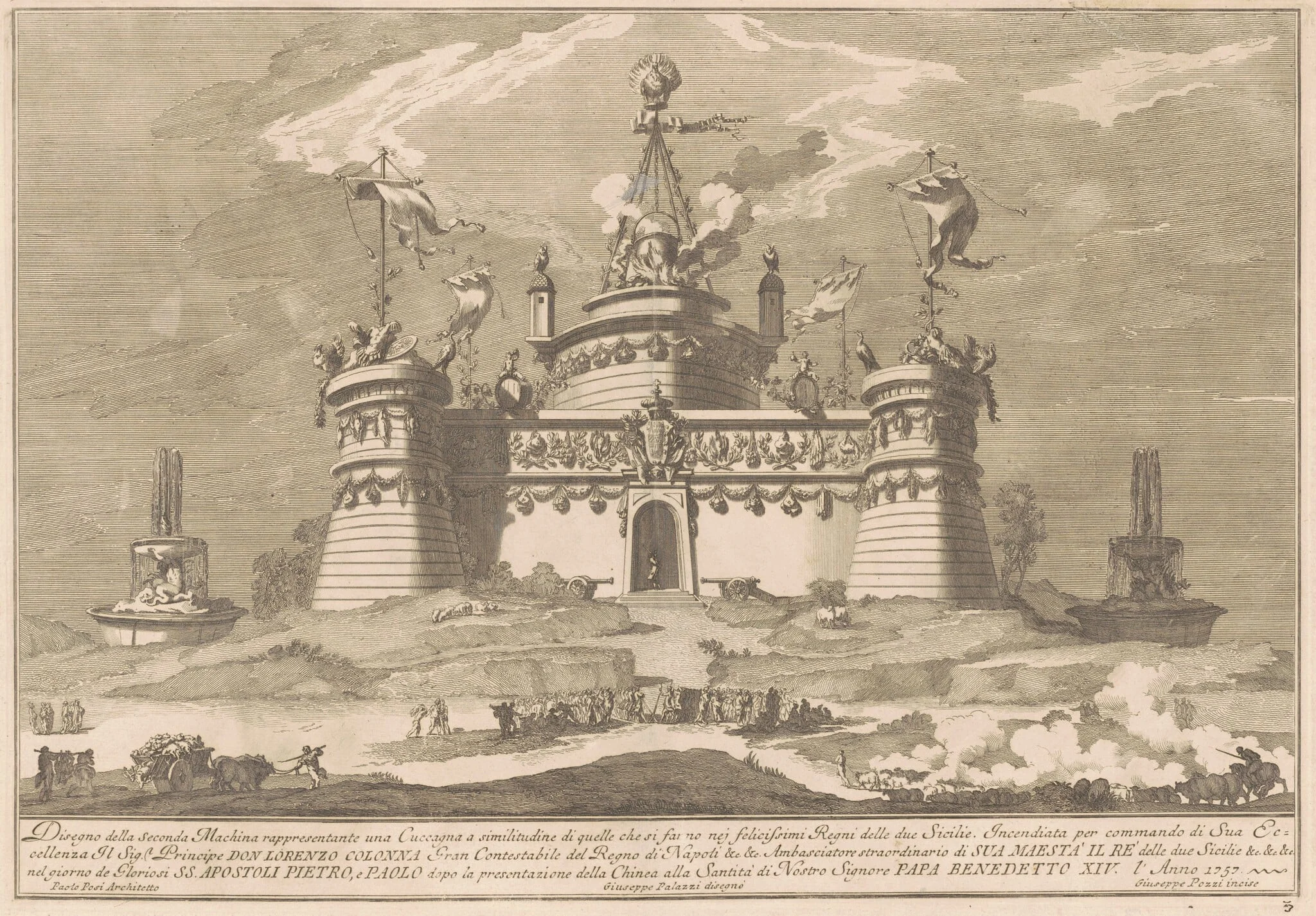 The Seconda Macchina for the Chinea of 1757: The Fortress of Cockaigne, detail