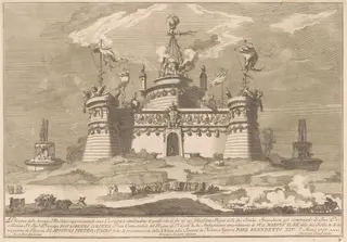 The Seconda Macchina for the Chinea of 1757: The Fortress of Cockaigne, by Giuseppe Pozzi, ink, 1757