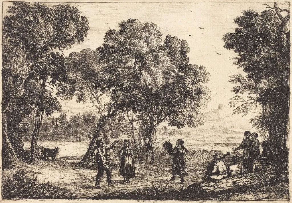 The Country Dance (Small Plate) (La danse sous les arbres), by Claude Lorrain, ink, 1637