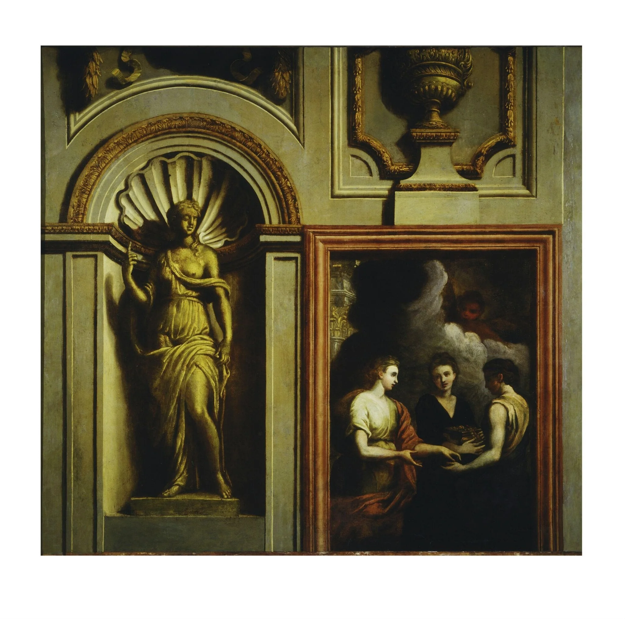 Architectural elements with Psyche Giving Gifts to Her Sisters, detail