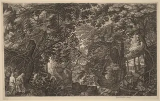 River Landscape with a Duck Hunter, by Aegidius Sadeler II, ink, 1600