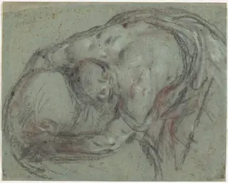 A Man Lifting a Bundle, by Leandro Bassano, charcoal, 1592