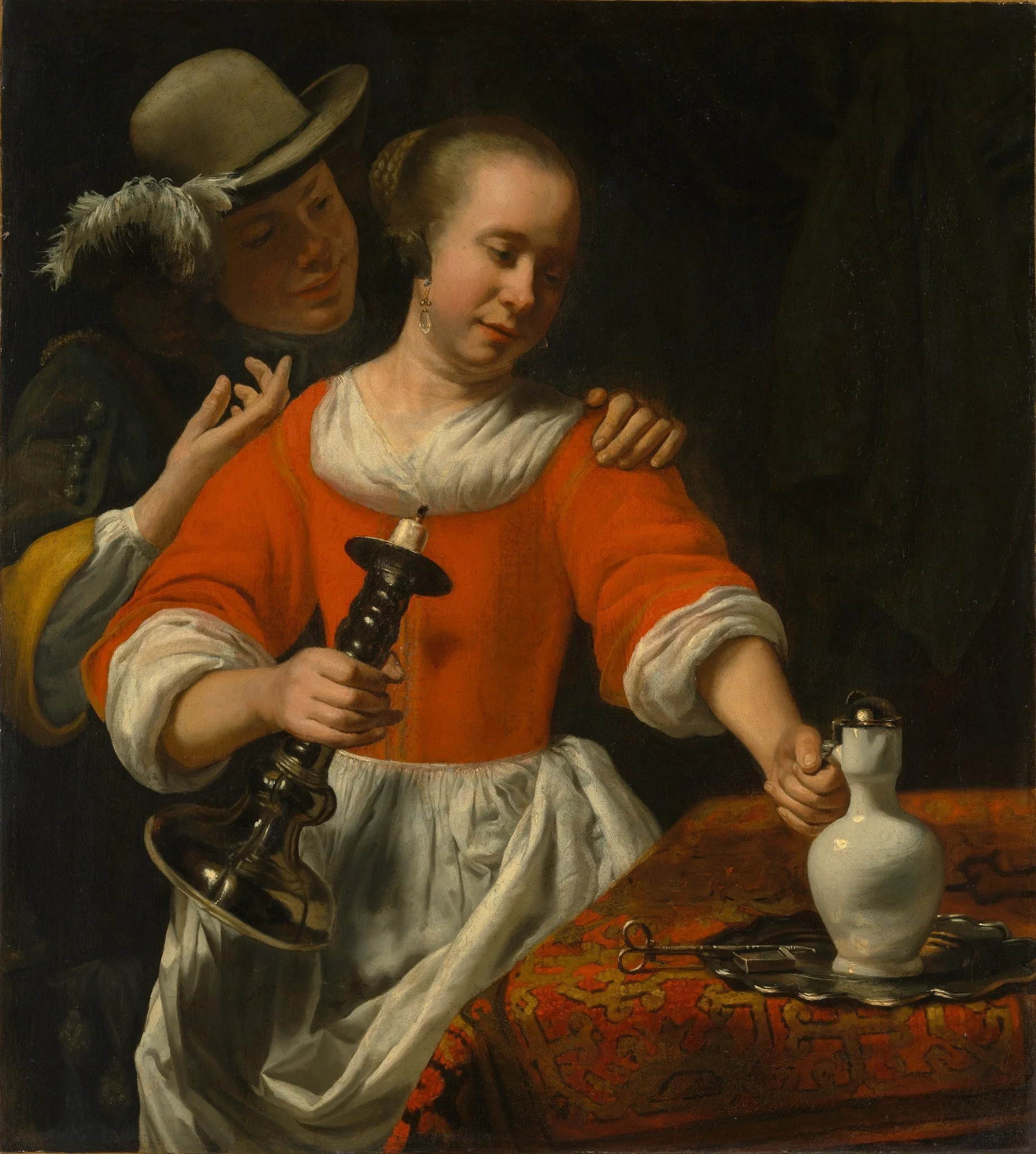 A Young Woman and a Cavalier, detail
