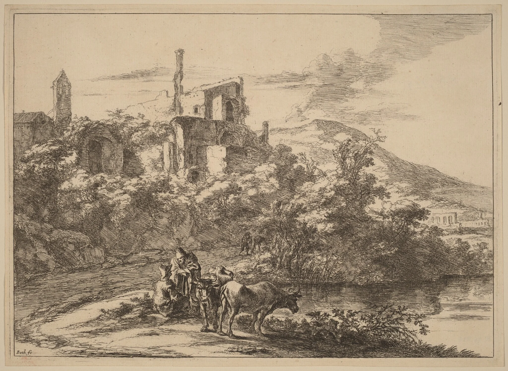 Two Cows near the River at Tivoli, detail