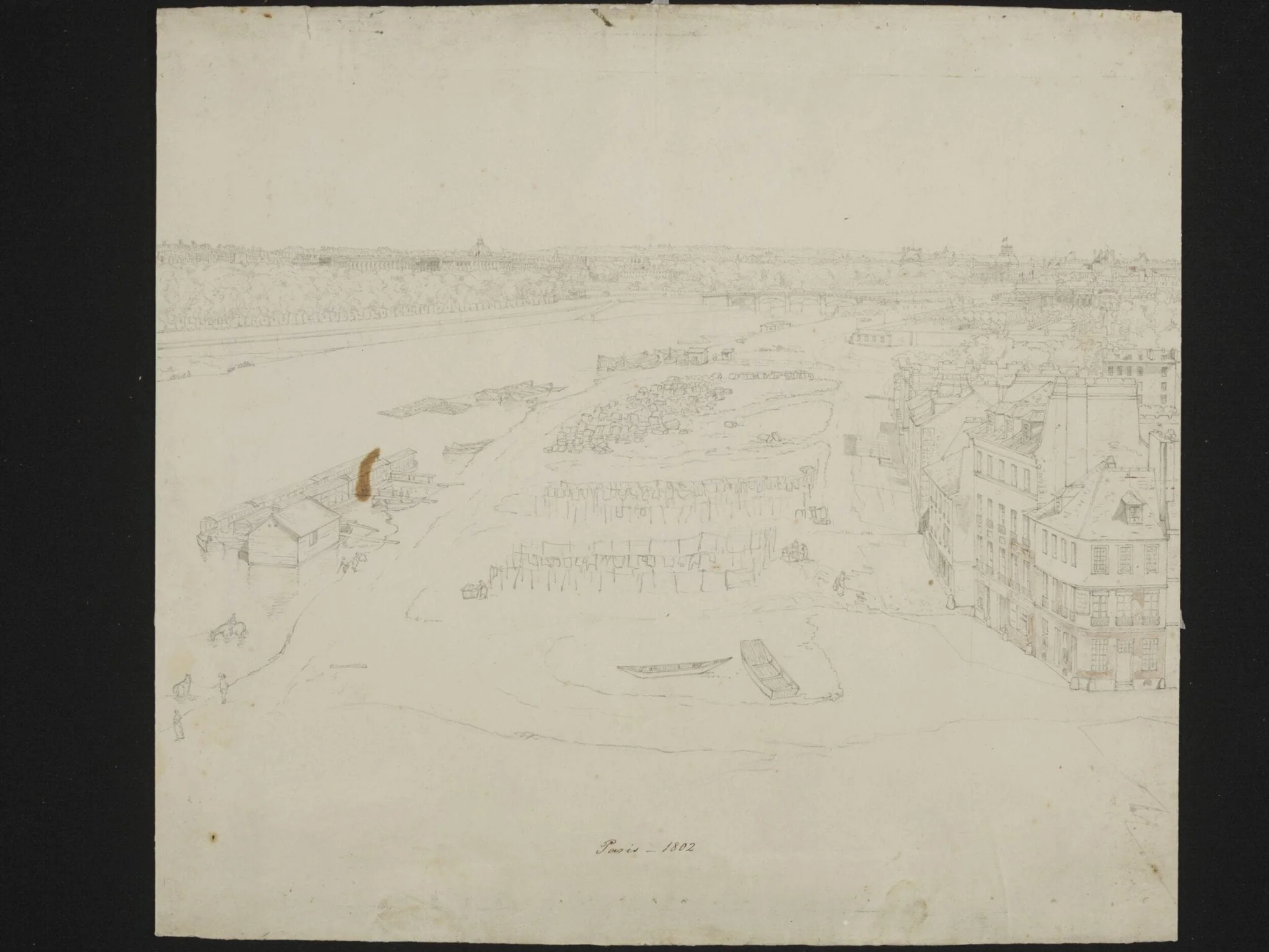 Preparatory drawing for a Panorama of Paris from the Seine, detail