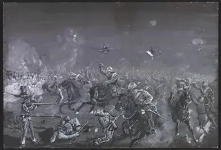 Charge of Household Cavalry at Kassassin - 1882, by William S. Perry, watercolor, 1886