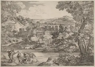 The Baptism of Christ, Set in a Mountainous Landscape, by Giovanni Francesco Grimaldi, ink, 1643