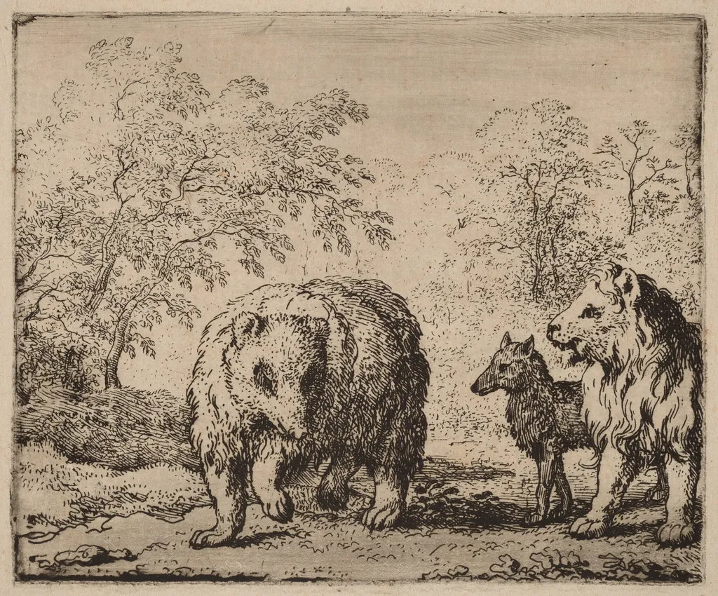 The Lion Frees the Bear and the Wolf, by Allart van Everdingen, ink, 1650
