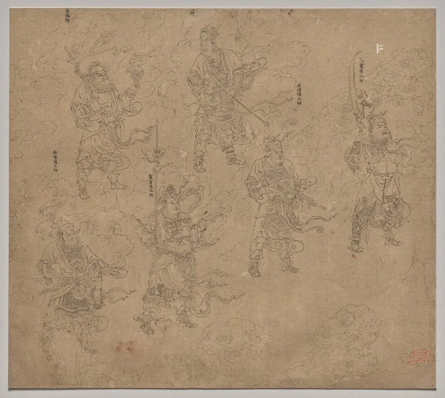 Album of Daoist and Buddhist Themes: Procession of Daoist Deities: Leaf 12, detail