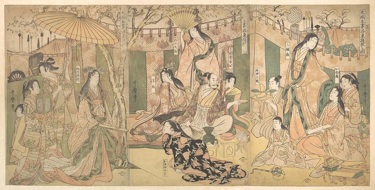 太閤五妻洛東遊観之図|A View of the Pleasures of the Taiko and His Five Wives at Rakutō, detail