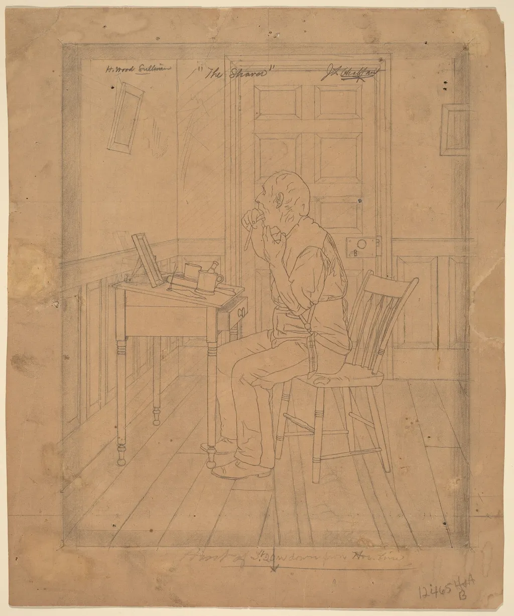 H. Wood Sullivan - "The Shaver", by Jefferson David Chalfant, graphite, 1895