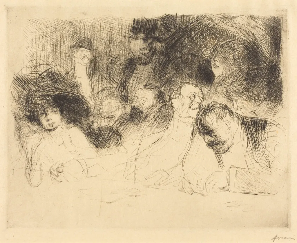 A la table de jeu (1ère planche) (At the Gambling Table) (first plate), by Jean-Louis Forain, ink, 1909