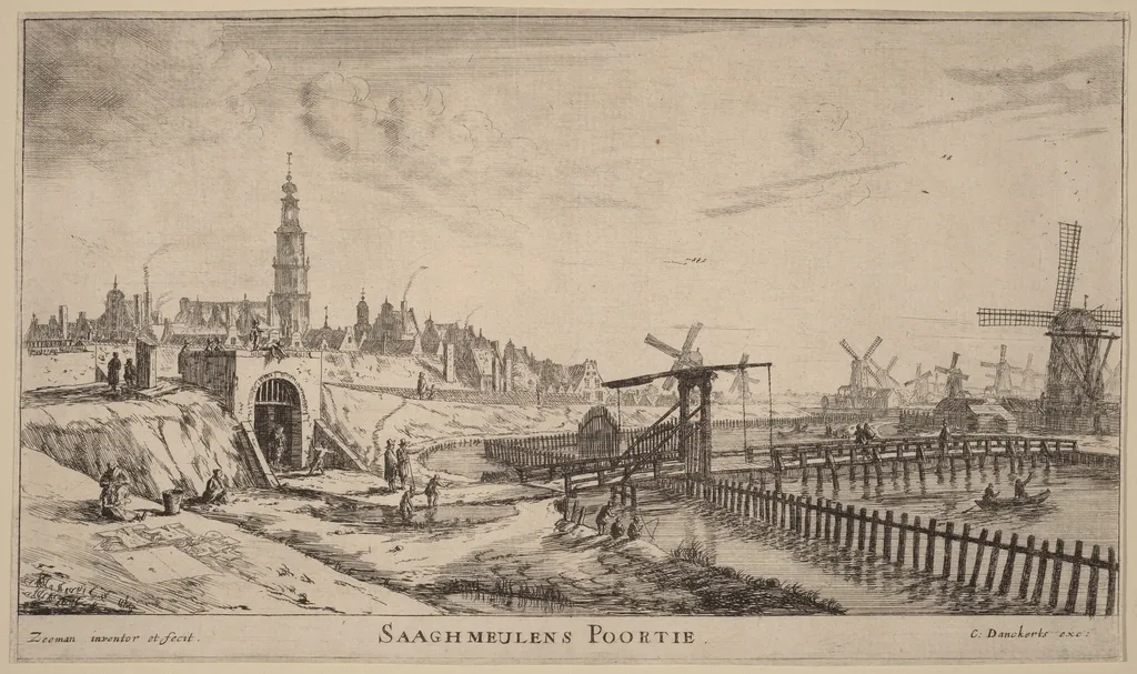 Zaagmolen Gate (Saaghmeulens Poortie), by Nooms, called Zeeman, Reinier, ink, 1645