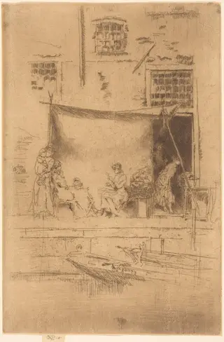 Fruit-Stall, by James McNeill Whistler, ink, 1880